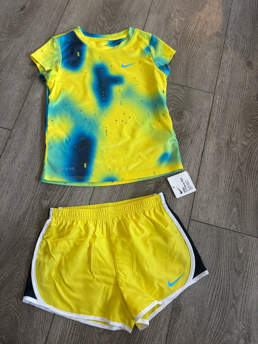Nike Yellow & Blue Girls' Athletic Top + Shorts Set